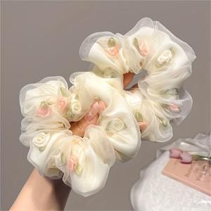 TEMU 2개 세트 신상 스타일리시 여성용 메쉬 플라워 헤어 타이, 고탄력 포니테일 머리띠 - 데일리, 파티, 행사 선물 추천