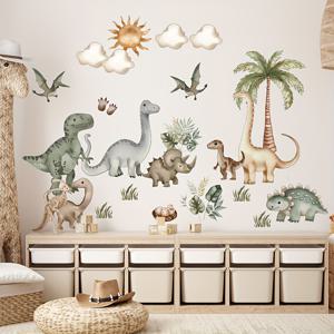 TEMU 만화 귀여운 공룡 테마 코코넛 나무 장식 벽 스티커 | 방, 유치원, 침실, 거실 소파 배경을 위한 자가 접착 PVC 벽 장식