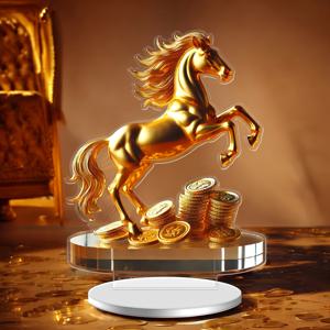 TEMU 2D 플랫, 1개 모던 골든 호스 장식 - 메탈릭 금색 액센트가 돋보이는 럭셔리 탁상 장식품, 전기 불필요, 홈 & 오피스용, 데스크 & 현관 장식 - 크리스마스, 생일, 할로윈 선물 추천 - 우아한 책상 장식, 현대적 디자인, 정교한 공예, 아크릴 조각상, 내구성 있는 소재, 인테리어 디자이너를 위한 세련된 오너먼트, 휴일 장식용, 2D 평면