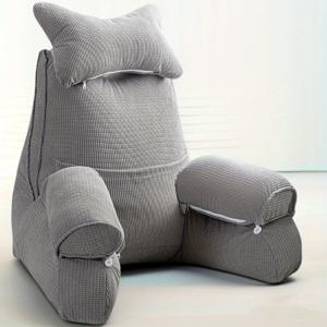 TEMU 대형 침대 웨지 베개 - 목 & 등 지지용 요추 쿠션, 팔걸이 포함, 어깨 & 척추 지지, 내구성 강화 - 독서, 티비 시청, 수면용 침대 옆 쿠션 (블랙)