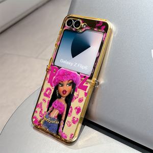 TEMU 갤럭시 Z Zflip5 Zflip6 Z Flip7 Flip5 Flip6용 신제품 핑크 브래츠 인형 폰 케이스, 방탄 투명 소프트 백 커버