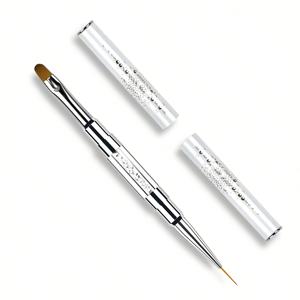 TEMU 듀얼 엔드 네일 아트 브러시, 프렌치 매니큐어 & 빌더 젤 라이너 브러쉬와 라인스톤 핸들, 살롱용 네일 디자인 도구