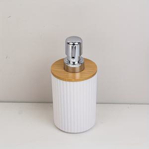 TEMU 1개 우드 캡 리필 가능 펌프 디스펜서 병 - 플라스틱, 전기 불필요, 럭셔리 핸드 솝 & 샤워 젤 디스펜서, 주방, 욕실, 침실, 거실 홈 데코, 모던 에스테틱, 내추럴 우드 마감, 슬림한 디자인, 내구성 강화, 욕실 정리용품