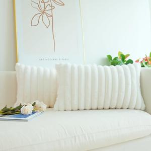 TEMU 세트 2개 순백색 인조 토끼 플러시 베개 커버, 세로 디자인, 북유럽 스타일 직사각형 바디 베개 커버, 침실 소파 장식에 적합, 베개 속통 미포함, 숨겨진 지퍼