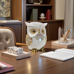 TEMU 럭셔리 반짝이는 올빼미 피규어 - 보석 장식 레진 홈 데코, 모던 책상 선반 장식품, 거실 침실용, 창의적인 선물 아이디어, 올빼미 인테리어 소품