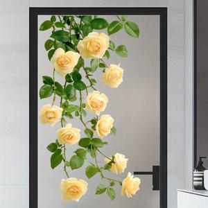 TEMU 1개 플로럴 창문 스티커 - 리얼리스틱 화이트 장미 & 그린 잎 PVC 반광택 접착식 데칼, 욕실 유리문용, 홈데코, 쉬운 부착 디자인, 빈티지 욕실 장식, 고급 비닐 필름, DIY 애호가를 위한 우아한 패턴