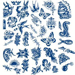 TEMU 4개 세트 고급 레트로 타투 스티커, 올드스쿨 다크 시리즈, 허브 주스 성분, 7-15일 지속, 무독성 무중금속, 남녀 공용 트렌디한 바디 아트 스티커!