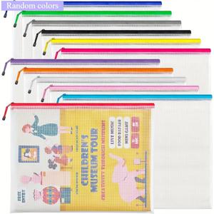 TEMU 24개입 A3 지퍼 보관백 - 투명 사이드 디자인, 메쉬 지퍼 클로저, 사무실/여행/학교/가정용 대형 정리 파우치 - 랜덤 컬러 (멀티컬러) - 내구성 강한 지퍼 포장, 공예 용품 수납, 재미있는 일러스트레이션, 튼튼한 솔기, 학교 필수품, 사무직 직원에게 이상적|파우치