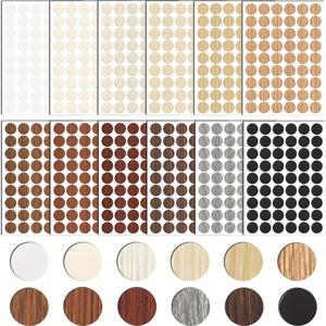 TEMU 648개 자가 접착 나사 구멍 스티커, 12가지 목재 무늬 디자인 - 캐비닛, 테이블 및 가구용 | 간편 부착 & 제거 가능, 내구성 PVC 소재, 매트 마감, 스크래치 방지 패치, 테이블 표면 리모델링, 장식용 패치, 재사용 가능한 패치