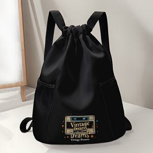 TEMU 빈티지 카세트 테이프 프린트 끈 조절 백팩 - 대용량 내구성 있는 체육관 가방, 여행, 하이킹 및 캠핑에 완벽한 조절 가능한 어깨끈, 혼합 색상, 스포츠 백팩