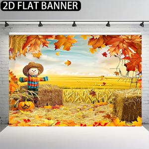 TEMU 2D 플랫, 1개 가을 수확 추수감사절 배경 - 호박, 건초 & 단풍잎 디자인, 포토 부스, 생일 파티 및 초상화 스튜디오에 적합한 다용도 폴리에스터 배너 장식, 2D 플랫