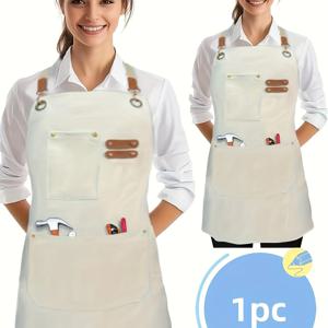 TEMU 1개 튼튼한 앞치마, 다중 포켓 - 전문 요리사, 바, 주방, 공예 - 블랙 & 골드 톤 하드웨어 앞치마 - 요리사, 바텐더, 목공에게 적합한 사계절 작업복 - 간편한 세척 디자인, 내구성 좋은 원단, 공예 애호가