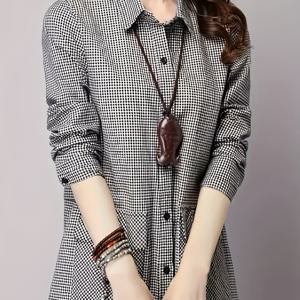 TEMU 여성용 클래식 체크 버튼업 롱 탑, 봄/가을 캐주얼 긴팔 셔츠, 우아한 여성 블라우스.