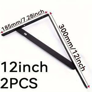 TEMU 튼튼하고 오래 지속되는 강철 삼각 지지대 2개 - 블랙 메탈 선반 - 강력한 L자형 지지대 | 안정적인 브래킷, 주거 및 상업 공간의 중량 코너 강화에 이상적, 길이 6, 8, 10으로 제공