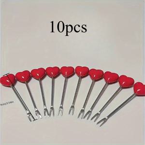 TEMU 5개/10개 하트 모양 디저트 포크 세트, 스테인리스 스틸 레몬 포크, 발렌타인데이, 어버이날, 결혼식, 파티 선물용 로맨틱 스낵 선택, 우아하고 튼튼한 과일 및 케이크 포크