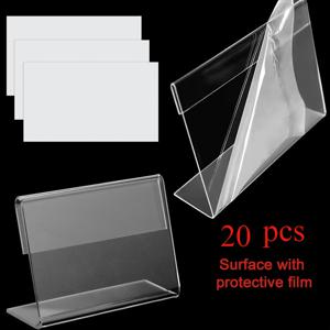 TEMU 20개 투명 L자형 아크릴 가격표 & 디스플레이 스탠드 - 경사진 디자인의 내구성 플라스틱 홀더, 둥근 모서리 (날카로운 코너 없음) - 간편 라벨 부착 및 튼튼한 받침대, 데스크/선반/카운터탑용, 소매점 전시품, 상점 주인용