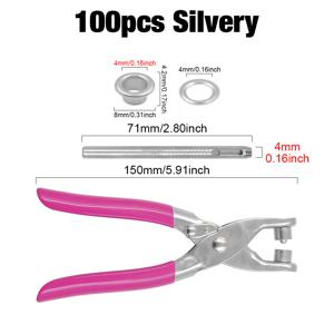 TEMU 4mm 메탈 아일렛 (와셔 포함) 100/200/300개입, 핑크 아일렛 펜치 (구멍 뚫기용), 벨트, 모자, 백팩, 신발, 부츠 및 가죽 공예류 의류 하드웨어 액세서리에 적합한 아일렛 설치 키트