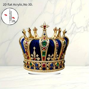 TEMU 2D 플랫 아크릴 왕관 장식 - 보석 액센트 포함, 우아한 테이블탑 (홈/오피스/카페용) - 생일, 졸업, 할로윈, 크리스마스 선물 - 전기 불필요, 가볍고 내구성 있는 로얄 크라운 디자인, 파티, 결혼식, 기념일에 완벽한 장식품, 빈티지 스타일, 정교한 디테일, 왕관 장식