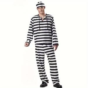 TEMU 성인용 할로윈 감옥 의상 - 검정과 흰색 줄무늬 긴팔 감옥 유니폼, '나는 나쁜 소년' 그래픽, 캐주얼 스타일, 폴리에스터 섬유, 할로윈 파티 및 테마 이벤트에 완벽함, 할로윈 코스튬 | 만화 테마 의상 | 내구성 있는 코스튬, 할로윈 코스튬
