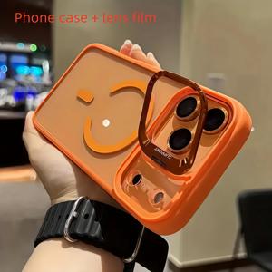 TEMU 2개 세트: 1개 휴대폰 케이스 + 1개 렌즈 보호 필름, 투명 마그네틱 아크릴 디자인 내장 스탠드 — 아이폰 12~17 Pro, Pro Max & 17 Air 호환 | 스타일, 모바일 사진작가에게 완벽한 선택