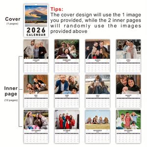TEMU 2026년 맞춤형 벽걸이 캘린더 (11X8인치), 후크 포함, 두꺼운 종이 월간 플래너, 개인 맞춤형 기념품, 크리스마스 선물로 완벽, 새해, 커플, 친구 및 가족에게 적합, 사무직원, 가정, 학교에 이상적