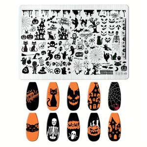 TEMU 1개 고딕 & 스컬 네일 스탬프 템플릿 - 영구/임시 네일 아트 스텐실, 네일 & DIY 매니큐어/페디큐어용 - 파티, 이벤트, 일상 착용에 적합 - 네일 프린트 몰드