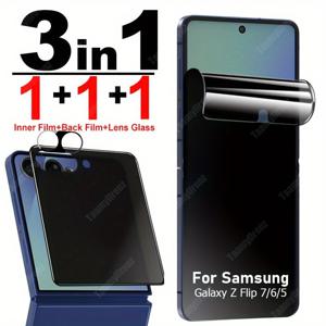 TEMU 삼성 갤럭시 Z Flip 7용 3-In-1 호환 프라이버시 스크린 보호 필름 및 카메라 렌즈 커버 - Z Flip 7 스크린 보호 필름, 삼성 갤럭시 Z Flip 5/6에 적합, 초고부드러운 지문 방지 코팅, 기포 없는 접착제로 간편하게 설치