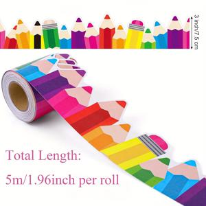 TEMU 컬러풀 연필 게시판 테두리 - 교실 장식용 생동감 있는 학교 용품, 종이 재질, 개학 시즌에 완벽함, 교실 장식, 연필 디스펜서 교실, 교실 전시 테두리, 교실 장식, 교실 테두리 롤, 교실 장식