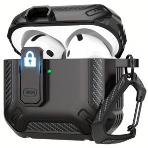 TEMU 에어팟 4세대 보호 케이스 (잠금 장치 포함), 튼튼한 도난 방지 하드 쉘 (열쇠 포함), 충격 방지 보호 & 카라비너 클립, 에어팟 4세대용 안전 커버