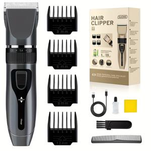 TEMU 남성용 전문가용 헤어 클리퍼 - USB 충전식 전기 면도기 (3중날 빗 포함), 인체공학적 핸들 & 가정용 그루밍을 위한 속도 조절 기능, 세련된 디자인, 내구성 좋은 플라스틱 구조, 헤어 트리머, 개인 관리 도구, 현대적인 그루밍 도구