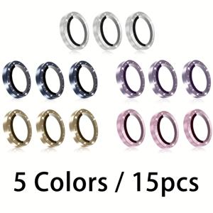 TEMU For iPhone 16/15/14/13/12/11 시리즈용 15개 글리터 렌즈 보호 필름 - 스크래치 방지, 낙하 방지, 5가지 색상 (실버, 블랙, 골드, 퍼플, 핑크) - 스타일리시하고 내구성이 뛰어난 강화 유리, 고화질 보호, 스크래치 방지 유리 | 글리터 마감