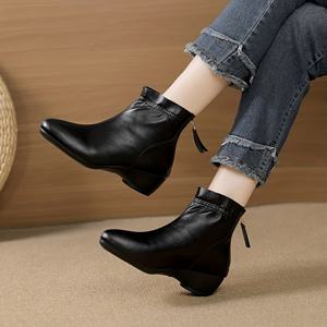 TEMU 웨지 스퀘어 힐 나파 그레인 미드 힐(3-5cm) 숏 윈터 부츠 패션 부츠