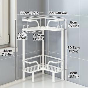 TEMU 1개 헤비듀티 철제 프리스탠딩 코너 샤워 선반 - 조절 가능한 각도 욕실 수납장, 다단 선반, 공간 절약형 바닥 스탠딩 정리대 (삽입 설치, 드릴링 필요 없음) - 욕조, 샤워, 화장실에 이상적|욕실선반|화장실선반