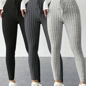 TEMU 고허리 여성용 하이스트레치 캐주얼 솔리드 컬러 긴바지 3종 세트, 봄·가을용, 복부 컨트롤, 데일리 착용 편안한 여성 레깅스, 멀티팩