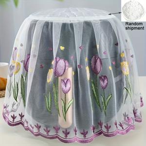 TEMU 사계절 범용 에어프라이어 밥솥 먼지 커버, 레이스 패브릭 주방 다기능 블렌더 두유 메이커 먼지 커버, 우아한 에어프라이어 및 밥솥 먼지 커버 - 플로럴 패턴 패션 주방 장식, 프릴 트림이 있는 투명 패브릭, 가정용 또는 상업용 장비 보호에 적합 | 장식용 테이블 스커트 | 애완동물 소재|에어프라이어|밥솥