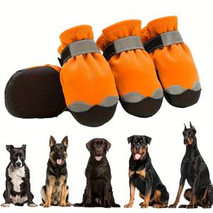 TEMU 4개 세트 헤비듀티 방수 강아지 신발, 반사 미끄럼 방지 밑창, 조절 가능한 스트랩 잠금 (매직 테이프) - 충격 흡수 나일론 부츠, 대형 중형견용, 눈, 얼음, 진흙, 모래 - 세탁 가능한 올테레인 (핏아웃 없음)