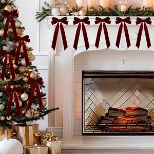 TEMU 10개 벨벳 크리스마스 트리 리본 보우 - 수제 빈티지 컨트리 스타일 보우, 화환, 선물 포장, 사탕 가방, 파티 장식, 장식품, 우아한 리본, 클래식 보우 디자인, 부드러운 질감, 장식용 보우