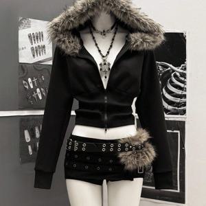 TEMU 여성용 스타일리시 후드티, 긴소매 지퍼업 스웨트셔츠.