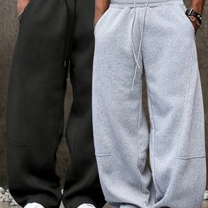 TEMU 2팩 남성용 기모 안감 캐주얼 스포츠 바지 | 편안한 루즈핏 레그 조거, 포켓, 단색, 약간의 스트레치 원단