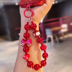 TEMU 1개 귀여운 빨간 토끼 키체인 - 하트 참 & 리본 장식, 안티로스트 손목 스트랩 & 가방 장식, 여성용 - 휴대폰, 열쇠, 카메라 액세서리 (새해 선물)