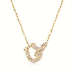 TEMU 여성용 우아한 U자형 목걸이 - 골드 톤 말갈고리 잠금장치와 합성 모이사나이트 장식, 일상 및 포멀 주얼리 선물 (생일, 결혼식)