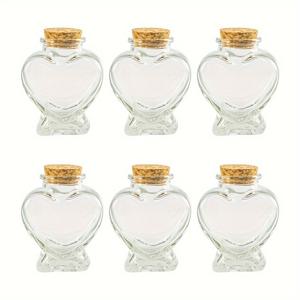 TEMU 페어 기프트 장식용 유리병, 80ml 투명 웨딩 장식용 선물병, 코르크 보관 유리병, 6개의 장식용 화장품 포장 유리병, 재사용 가능한 공예 선물 유리병, 하트 모양 빈 병
