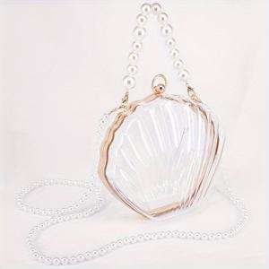 TEMU 2024년 신상 여성 쉘백, 진주 체인 장식, 인스타그램에 완벽한 스타일리시한 아크릴 투명 핸드백