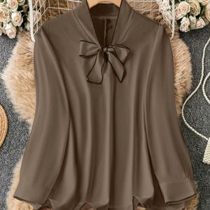 TEMU 플러스 사이즈 - 플러스 사이즈 여성 솔리드 컬러 타이 셔츠, 심플하고 캐주얼한 컬러 블록 탑.