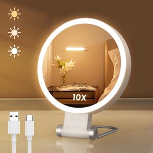 TEMU 휴대용 LED 화장대 거울, 여행용 디자인, 조명 및 1X/10X 확대 기능, 가정용 3단계 밝기 조절.