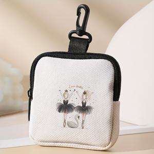 TEMU 시크한 발레 댄서 패턴 동전 지갑 - 넉넉하고 튼튼한 폴리에스테르 지갑, 열쇠 거치대 포함, 여성에게 이상적인 선물