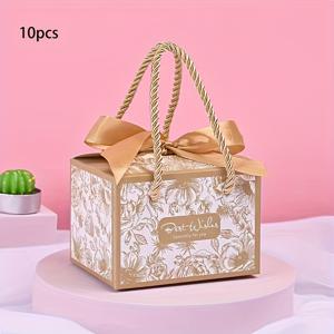 TEMU 10pcs 우아한 꽃 선물 상자 - 손잡이와 리본이 포함되어 있으며 결혼식, 생일, 크리스마스, 특별한 기념일에 적합합니다 - 신부 샤워, 파티, 초콜릿/선물 포장, 결혼식 장식에 이상적입니다