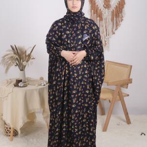 TEMU 플러스 사이즈 플로럴 카프탄 드레스 - 레이온, 긴팔, 여성용 루즈핏 맥시 아바야