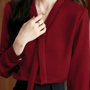 TEMU Q139 방향성 레드 긴팔 셔츠|여름블라우스