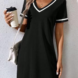 TEMU 우아한 디렉셔널 여성 패션 V넥 드레스
